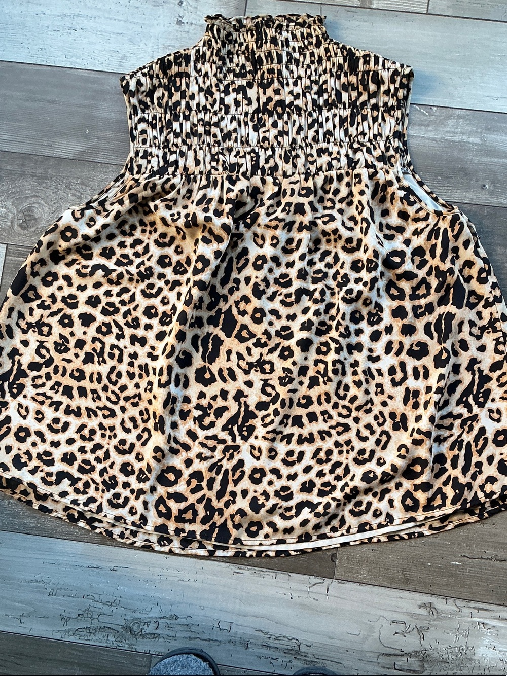 SFW Suitable For Work Leopard Print sleeveless Blouse- Black & Tan L